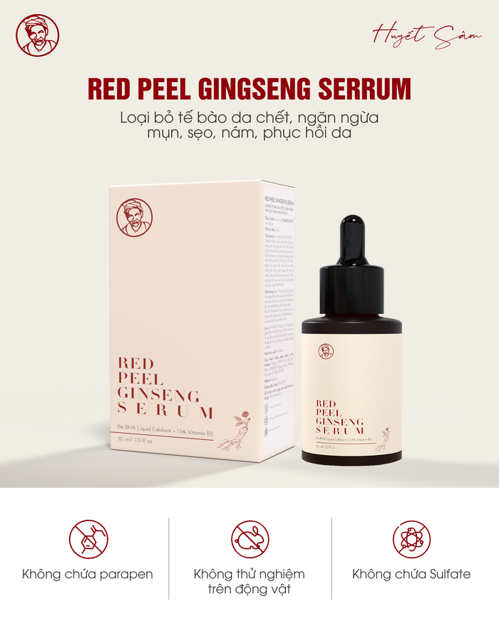 tinh chat ho tro tri mun tham red peel ginseng serum 2 bha 15 vitamin b5 ba lao anh 1