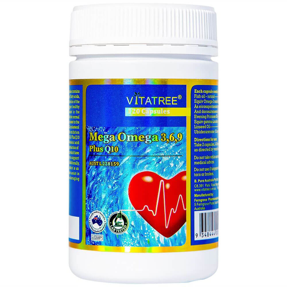 Viên uống Vitatree Mega Omega 3 6 9 Plus Q10 Úc 120 viên – Hỗ trợ tim mạch, não bộ, thị lực